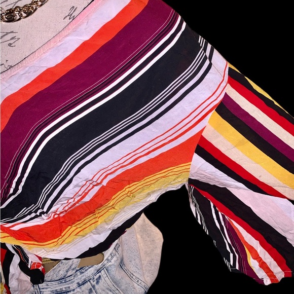 Tillys Polly & Esther Kimono Sleeve Crop Top Stripe Tie Front Top - Picture 6 of 12